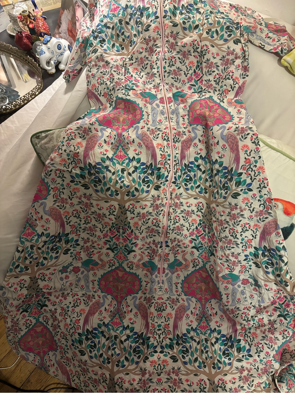 FLASH SALE! Gently worn Sandro Midi dress with Teal & Pink Crane Print. Size 34! - Picture 3 of 4